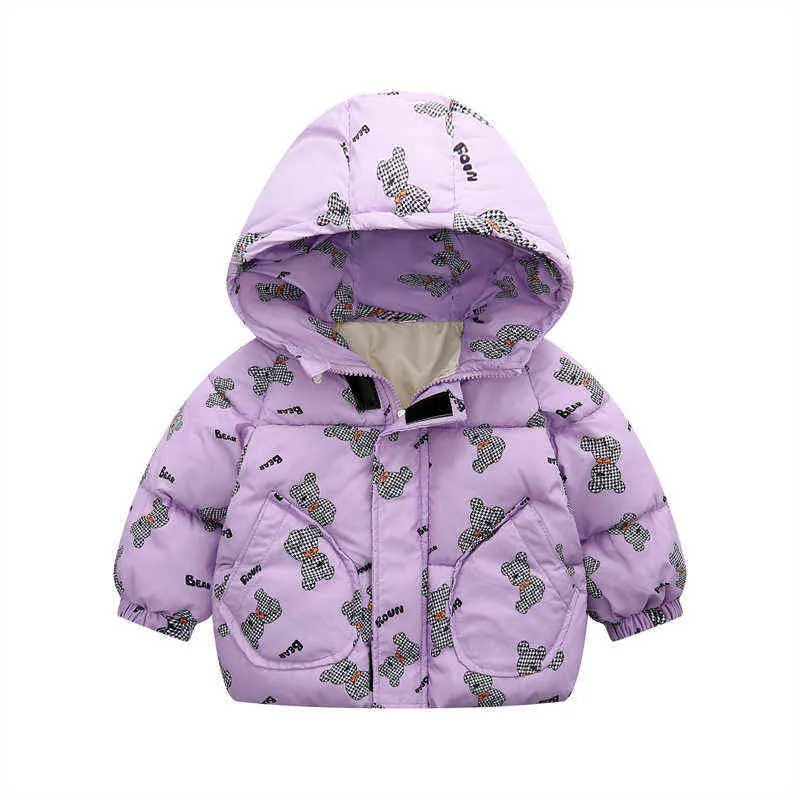 Nowe ubrania dla dzieci 2022 Jesienna zima zagęszczone dzieci w dół bawełnianej kurtki z kreskówek drukowanych chłopców i dziewcząt z kapturem J220718