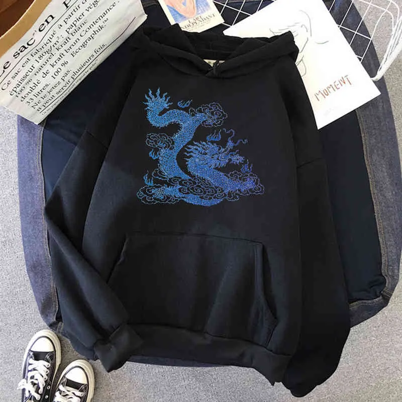 Fantastiska japanska Dragon Hoodies Casual Harajuku Style Sweatshirts For Men Autumn Loose Clothing Fleece Overized Pullover Y220713