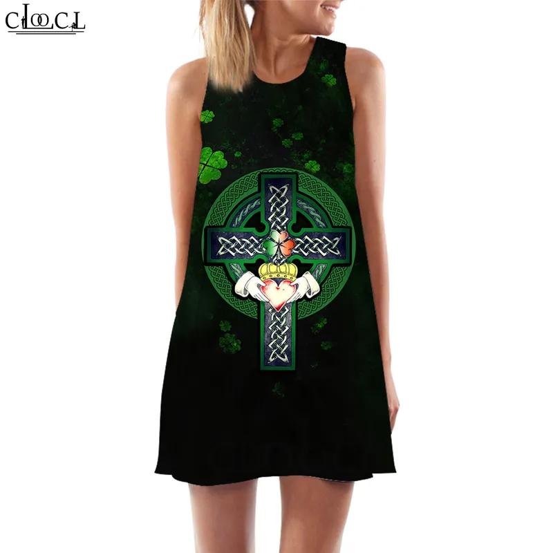 Women Tank Tops Dress Stpatricks Day 3D Print Four Leaf Clover Kort klänning Sexig Mini Party Kvinna Väst ärmlös klänning W220616