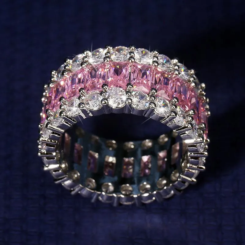 Anelli a grappolo Eternity Anello con diamante rosa zaffiro Anello in argento sterling 925 Bijou Fede nuziale di fidanzamento le donne Festa nuziale raffinata Je306s