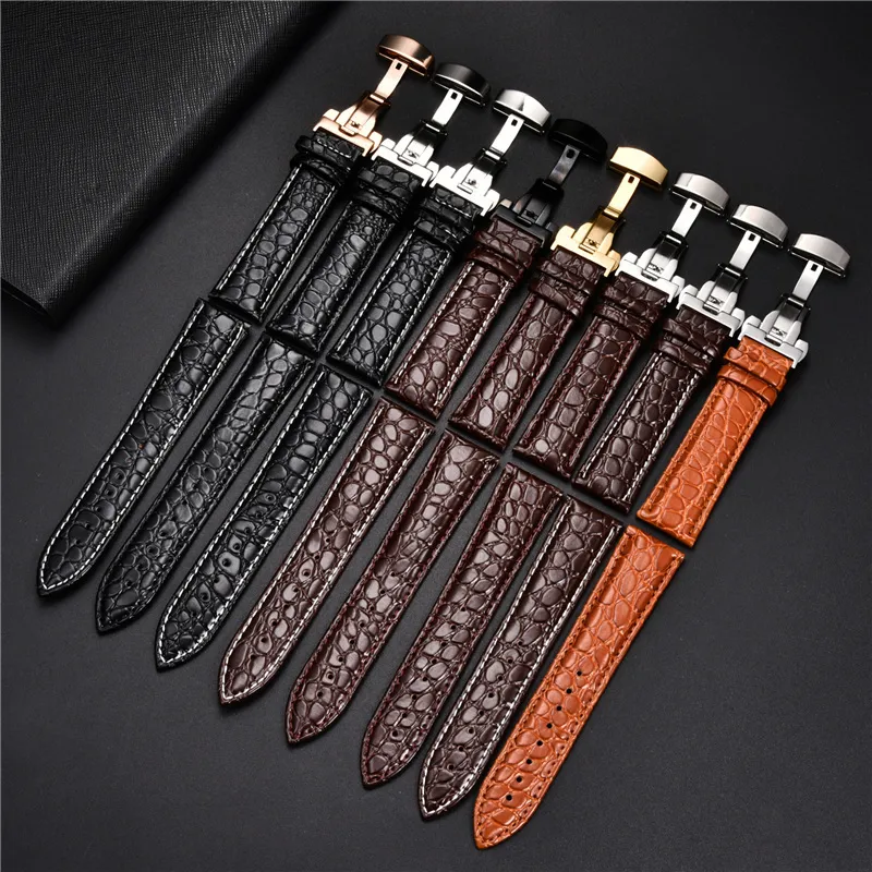 Top Luxury Pattern Watchband Leather Straps 18mm 20mm 22mm 24mm With Stainless Steel Automatic Clasp Wristwatch Band 220507