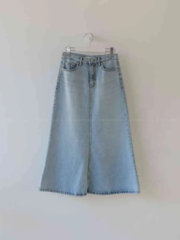 2022 Casual hög midja lös kvinnlig sjöjungfru jeans kjolar chic vår sommar sträckt kvinnor denim mitten av längden kjolar l220725