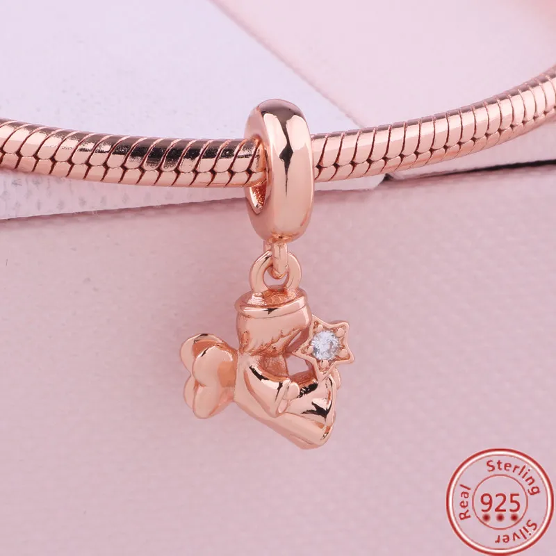 925 Sterling Silver Dangle Charm New Rose Gold Gold Série Coração Flor Dreaming Dream