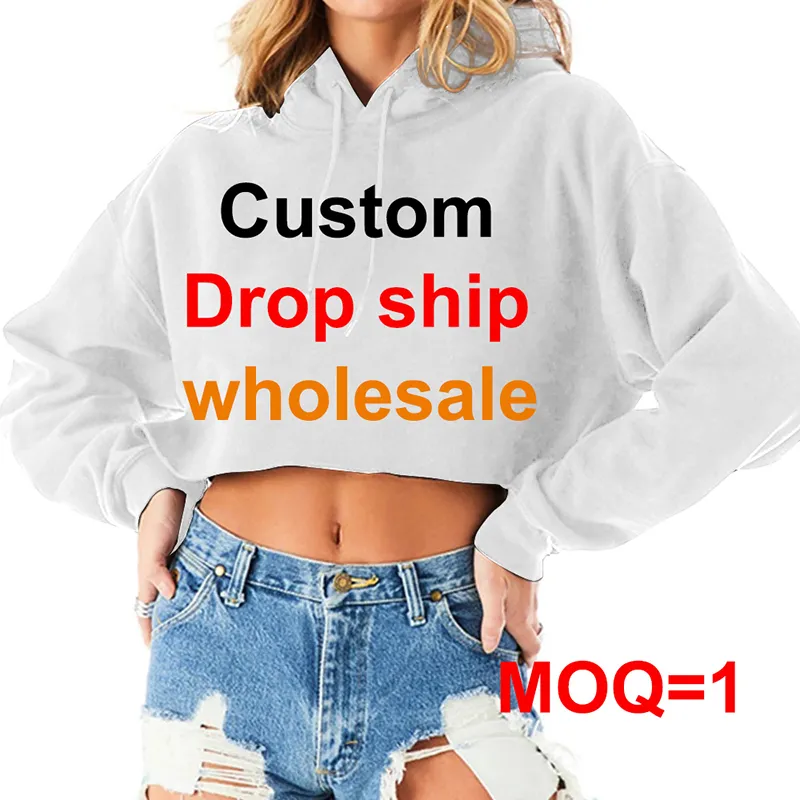 Kvinnor Croped Hoodie anpassade 3D -tryckning långärmad tröja diy din egen design sexig casual tonåring flickor sudaderas 220704