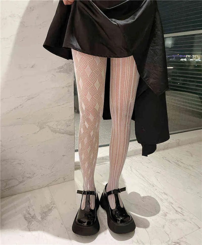 Spetsstäder heta sexiga kvinnor rostryck tights design svart vit ihålig hosierfisk node lolita goth strumpor strumpbyxor T220808