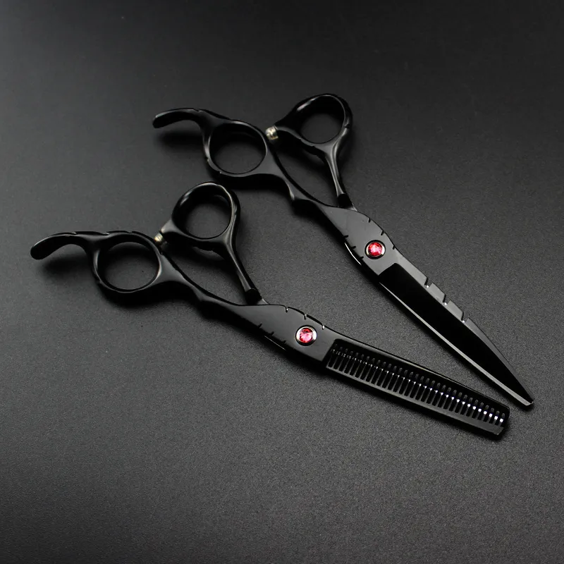 Japão profissional 440c 5.5 6 Vermelho Gem Black Cut Scissors Corte de barbeiro Rainning Shears Scissors 220818