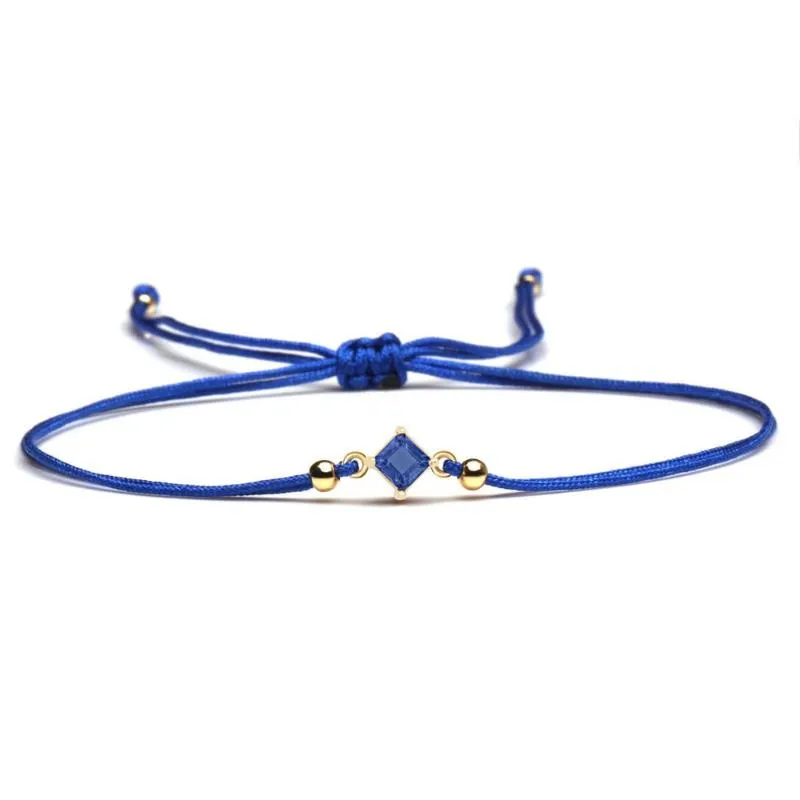 Bracelets de charme Sparkling Blue Cubic Zirconia Rouge String Square Bracelet en laiton Femmes Fille 2022 Mode CZ Pierre Chic Bijoux Prese219b