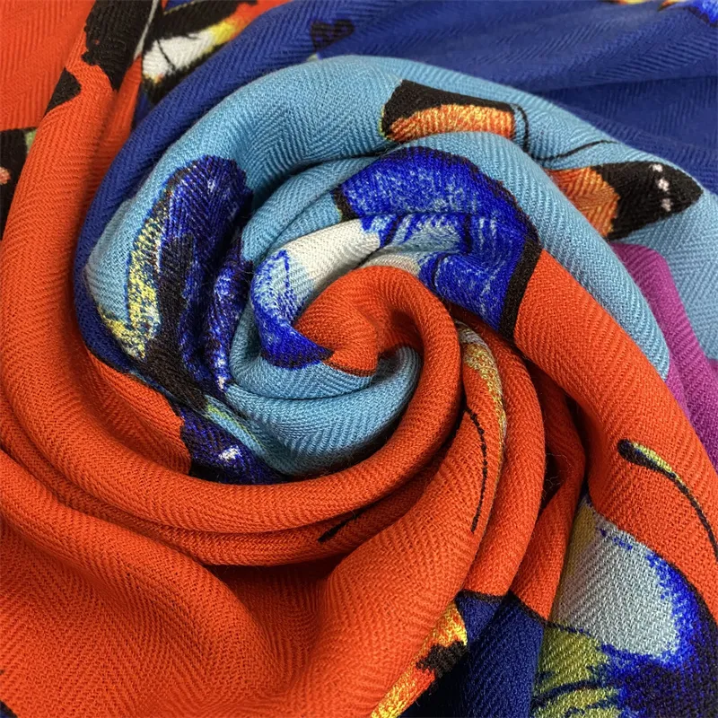 Women's long scarf shawl good quality 100% wool material pint butterflypattern size 180cm - 65cm1784