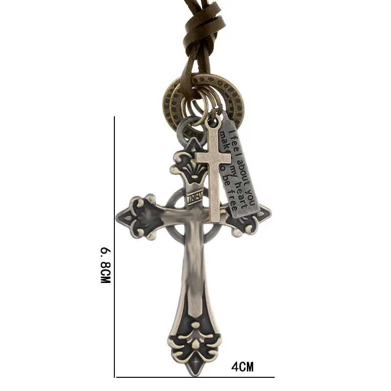 Retro Letter id Jezus Cross kettingring Charme verstelbare lederen ketting kettingen voor vrouwen mannen mode sieraden cadeau