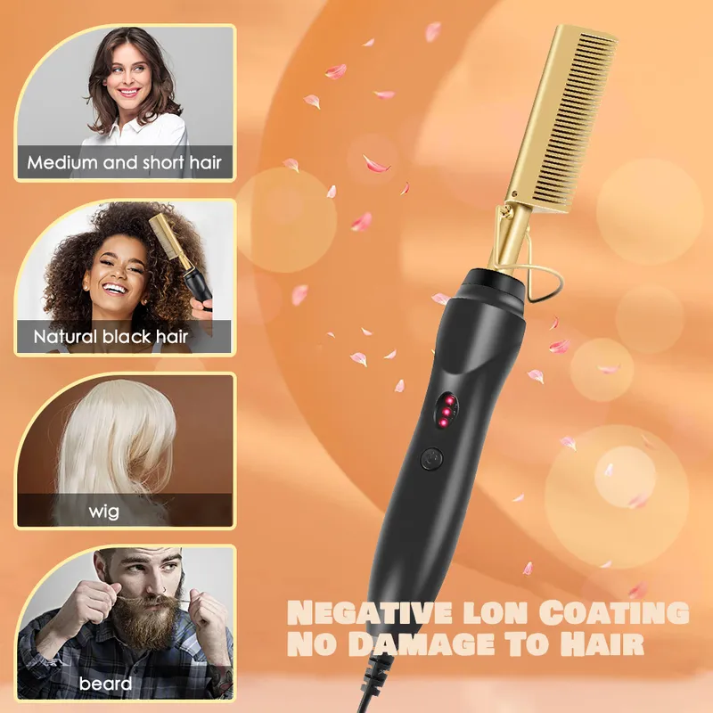 Leeons Comb Electric Wet And Dry Hair Bigodino Raddrizzamento Riscaldamento Ferro Ambientale Oro 220727
