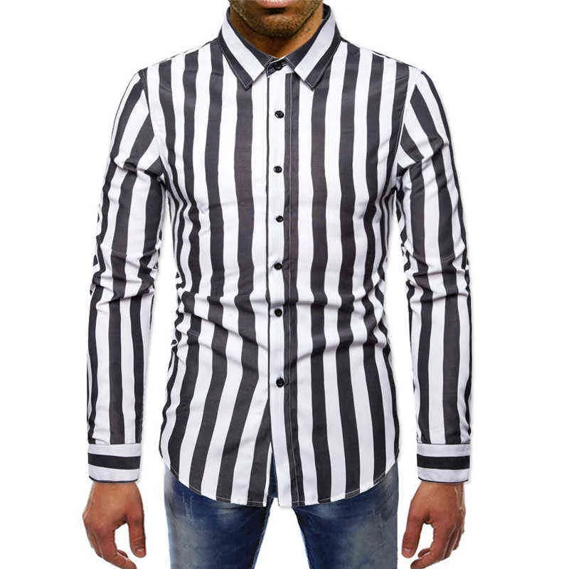 Erkekler rahat gömlek ince fit hipster çizgili gömlek Erkekler uzun kollu resmi iş gömlek erkek sokak kıyafetleri Camisa Social Masculina L220704