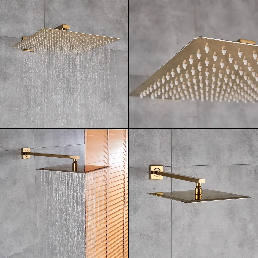 Wandbevestiging Gouden douchegranen Set Ultraathin Regenval Gold Shower Cold Water Mixer Tap Badkamer Gouden douchekit