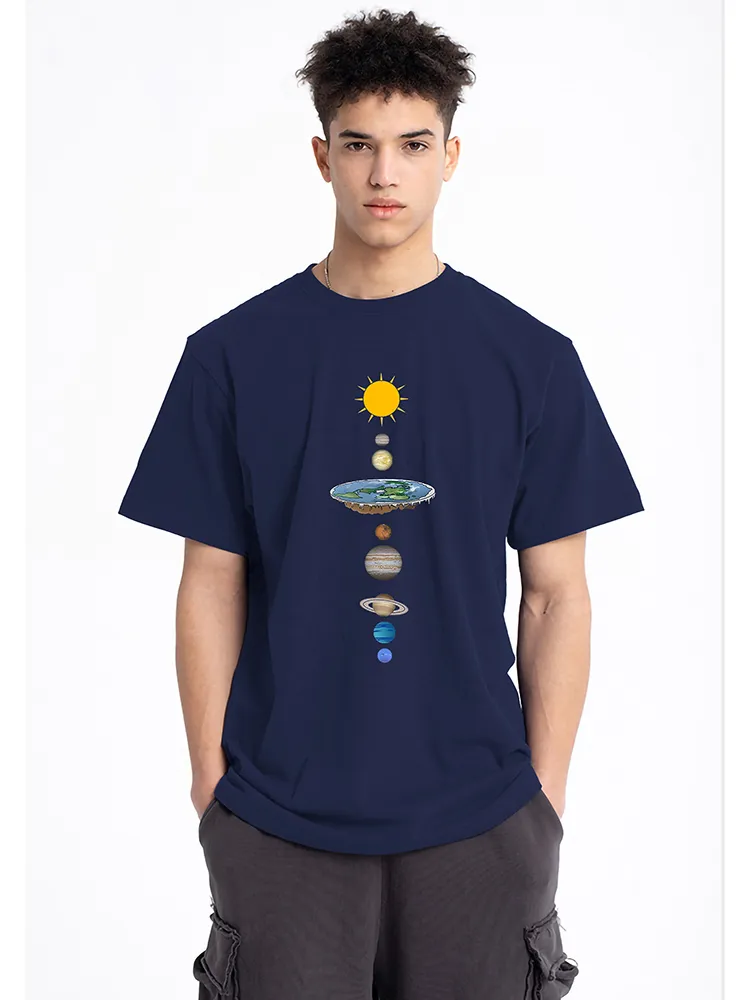 Kosmiska solsystemplaneter trycker man tshirt överdimensionerade lösa kläder vanlig ärm t skjortor manlig mode casual tee shirt 220526