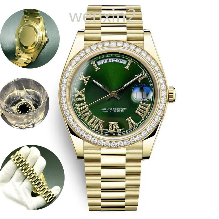 Les hommes de diamant romain classique regardent des montres de luxe 41mm mécanique automatique en acier inoxydable calendrier perpétuel présidentiel montre-bracelet