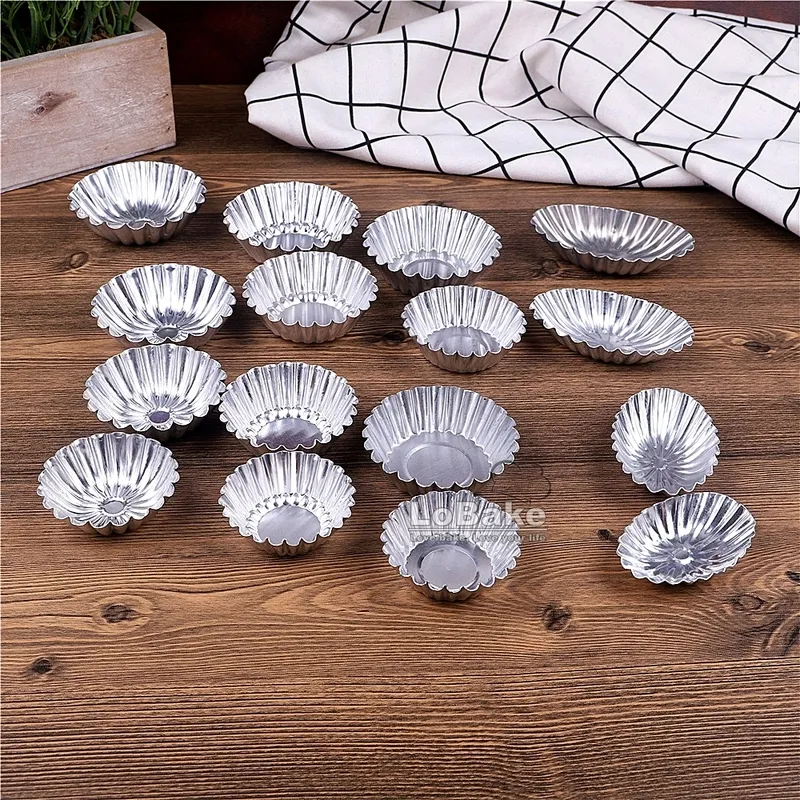 10st/parti olika vågiga räfflade kant runda blommor oval båtform aluminium tårta mögel gelé pudding cup mögel pannor diy bakverktyg 0616