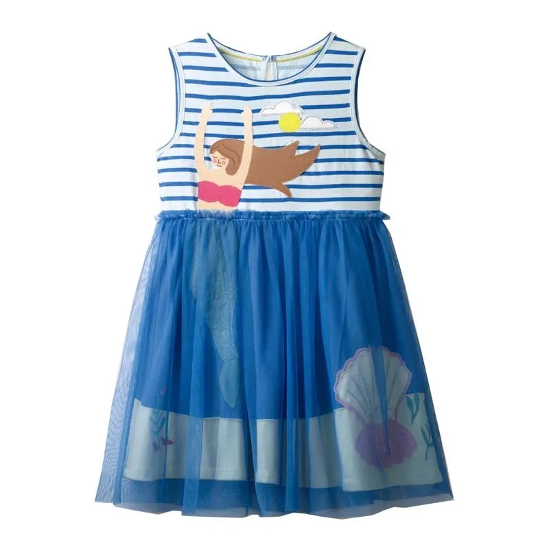 2-8T Babys Girls Dresses Cartoon Summer Dress Short Sleeve Sequin Mesh Girls Kids Clothes Smk Casual Printed Children's Clothing 220521