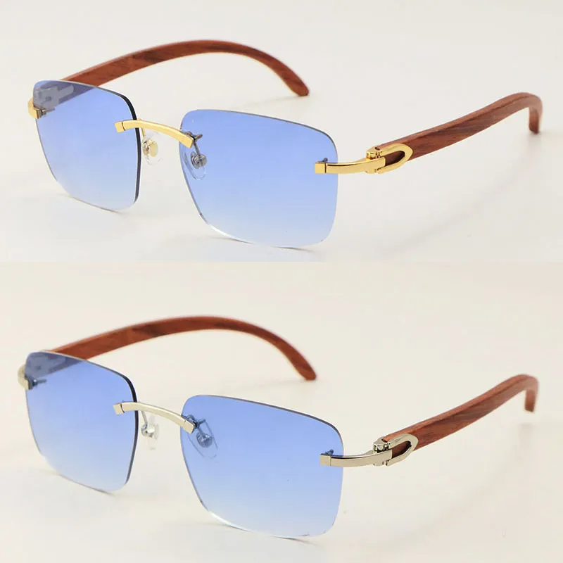 Factory Whole Selling Wooden Metal Rimless Sunglasses Wood T8300816 Unisex C Decoration 18K Gold Frame Sun Glasses Male and fe2371