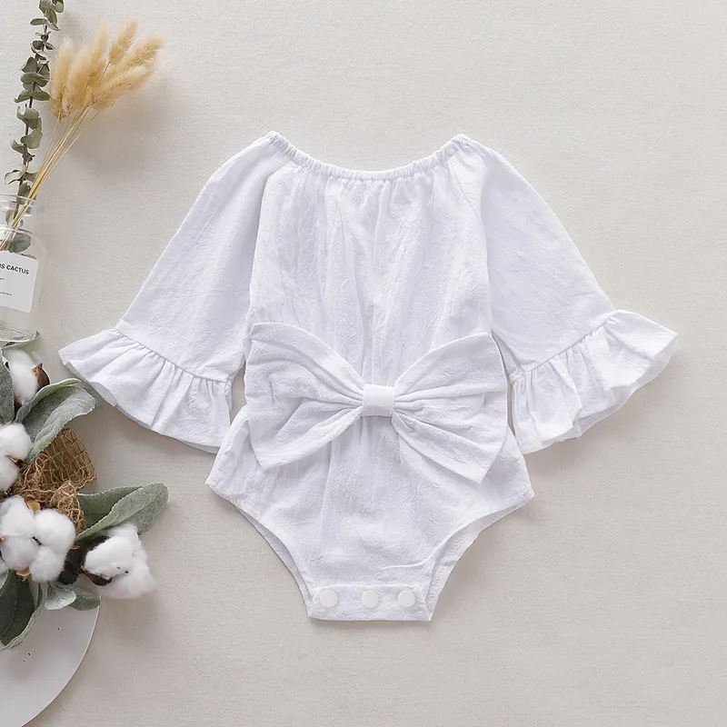 born Infant Baby Girls Romper Cotton Flare Sleeve Baby Playsuit Jumpsuit Infant Bowknot Rompers Onepiece Clothes 220707