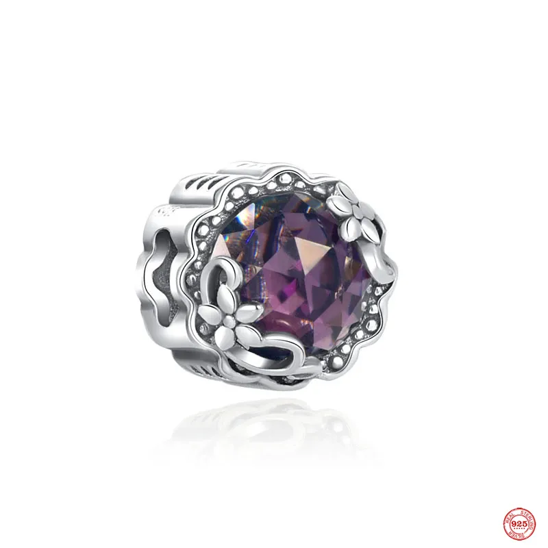 925 Sterling Silver Dangle Charm Dream Purple Beads Love Heart Flowers Pendant Beads Bead Fit Pandora Charms Bracelet DIY Jewelry Accessories