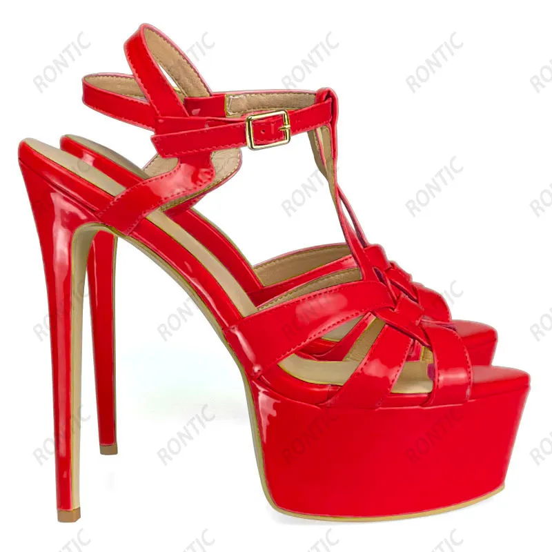 Rontic travail manuel femmes plate-forme sandales brevet Sexy talons aiguilles Peep Toe jaune vert rose rouge boîte de nuit chaussures taille américaine 5-20