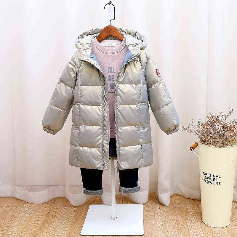 Hot New Down Jacket Stora barns kläder pojkar och flickor varm huva jacka färgglada ljusa ansikten 4-10 år barn vinner J220718