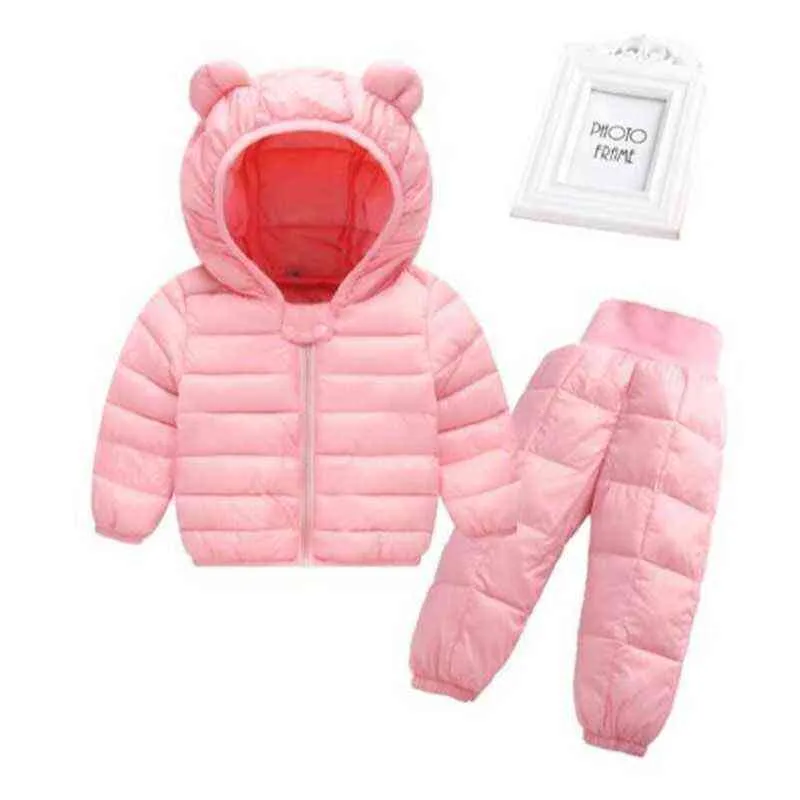 Houd warme babyjongens meisjes kleding sets winter kap aan jassen broek waterdichte dikke tracksuts kinderkleding 0-5 jaar J220718