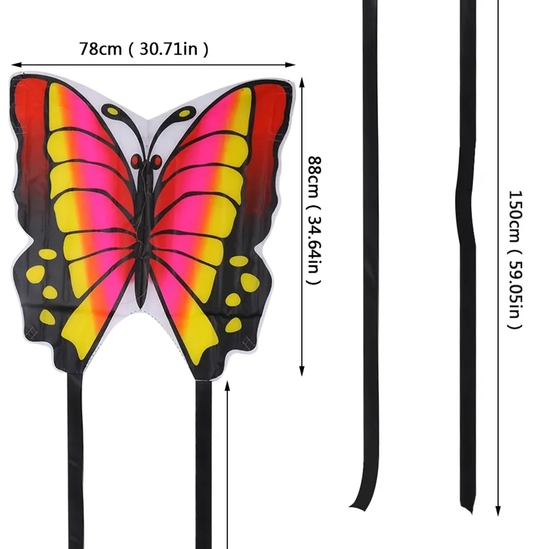 35 بوصة فراشة طائرة ورقية في الهواء الطلق هدية رياضية للأطفال مع الأطفال مع سلسلة ذيل 220621