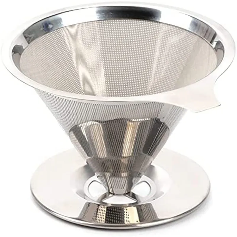 Silver Color Reusable Coffee Filter Drip Strainer Stainless Steel Cone Coffee Maker Home Office Camping