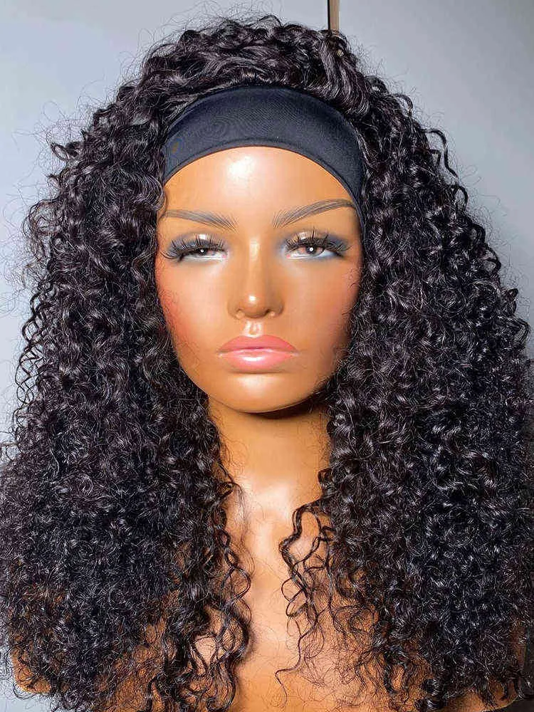 Kinky Curly Headband Wig Human Hair Wigs Machine Made Glueless Brazilian Virgin for Women free 220606