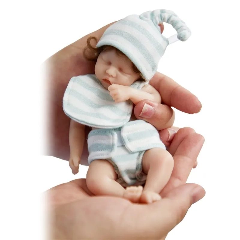 6 tum 15 cm mini Reborn Baby Doll Girl Full Body Silicone Realistic Artificial Soft Toy With Rooted Hair Drop 220505