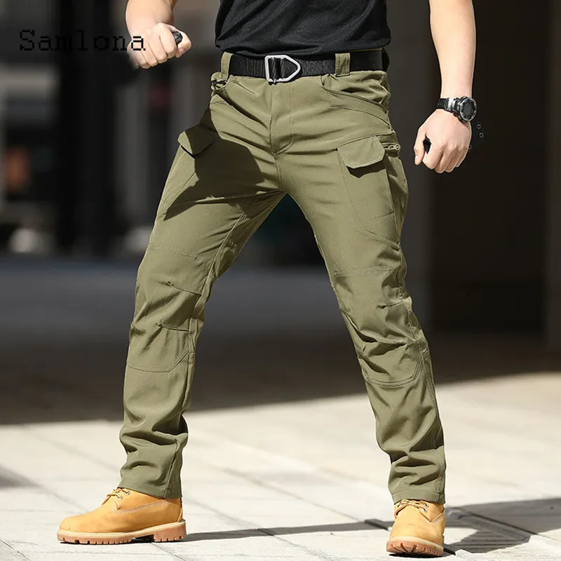 Plus Size Mens Casual Pants Summer Moto Bike Pants Male Zipper Pockets Trouser Solid Khaki Black Outdoor Leisure Pant 220704