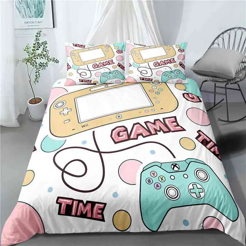 Gaming Duvet Cover Set Gamer Room Decor for Boys Kids Teens Video Games Twin Bedding Gamepad Let's Play Pattern Quilt