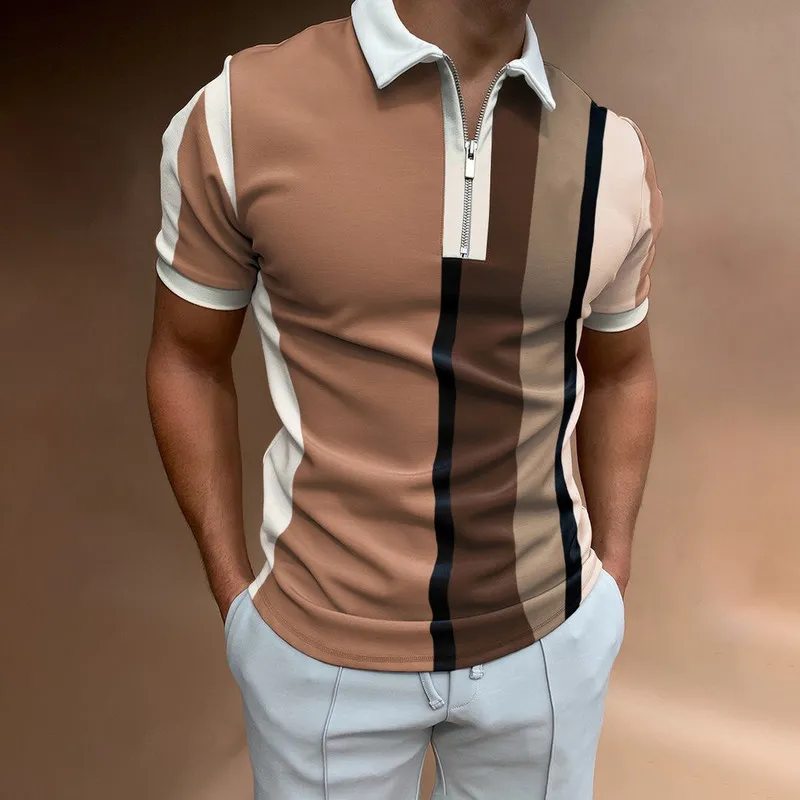 남자 폴로 셔츠 여름 고품질 캐주얼 브랜드 짧은 슬리브 솔리드 남성 셔츠 턴 다운 고리 지퍼 티 탑 220615