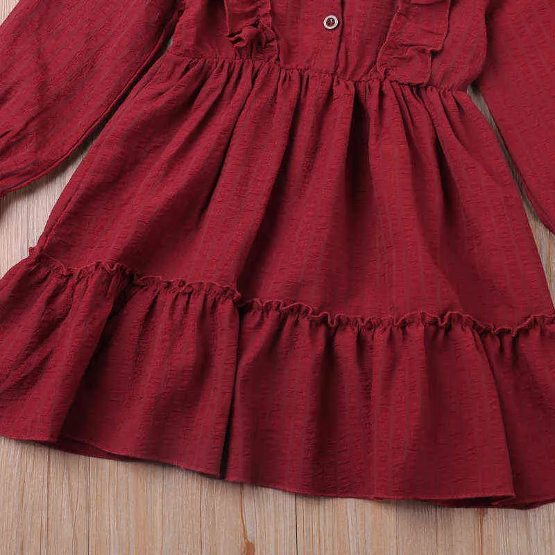 Humor Bear Girls Dress Vestido Novo Autumn Sleeve Ruffle Cor de cor sólida Princess Dress Criança Crianças Crianças G220506