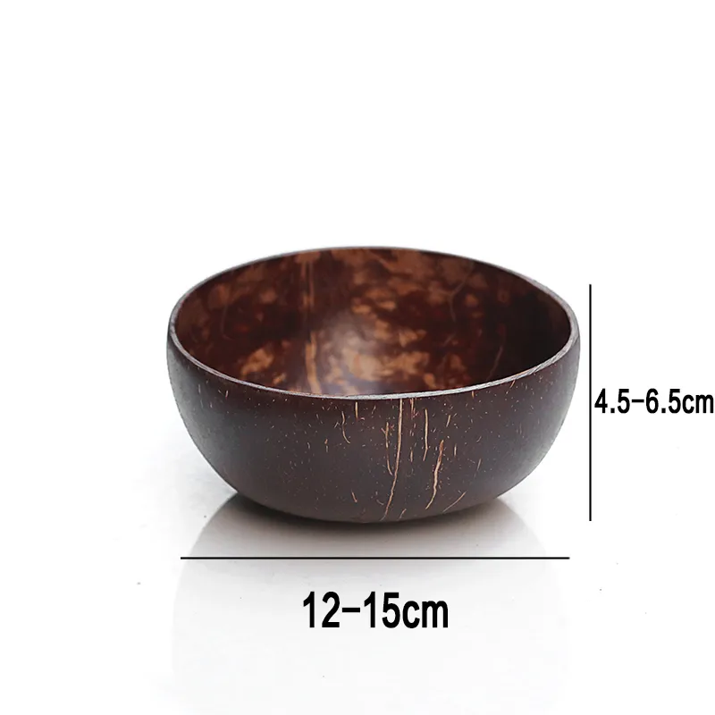 12-15 cm Natural Coconut Bowl Set Drewniane Sałatka Ramen Miska Kokosowy Drewno Łyżka Zestaw Coco Smoothie Kuchnia Kuchnia Coconut Bowl 220408