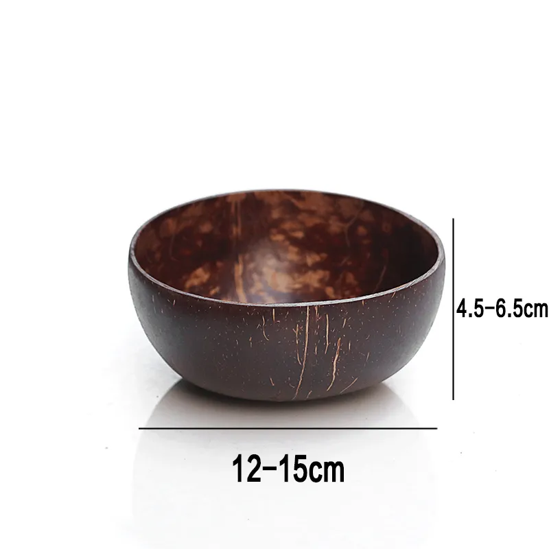 12-15cm 자연 코코넛 그릇 세트 나무 샐러드라면 그릇 코코넛 나무 숟가락 세트 코코 스무디 주방 식기 코코넛 그릇 220408