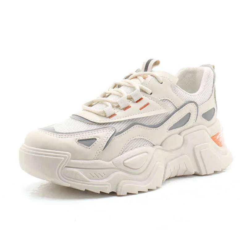 2021 Vita skor Spring Autumn Women's Thick-Soled Höjd Ökande kausalskor Trendiga kvinnor som kör sneakers Ladies G220629