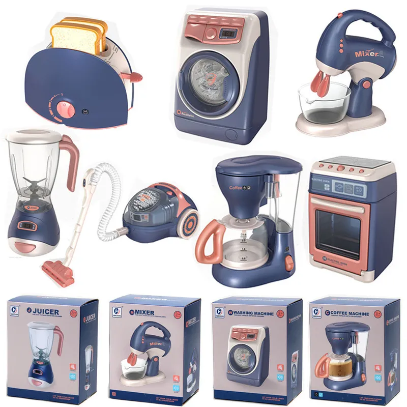 Children Play House Household Appliances Kitchen Toy Boy Girl Simulation Electric Washing Machine Bread Vacuum Cleaner Gift Set 220627