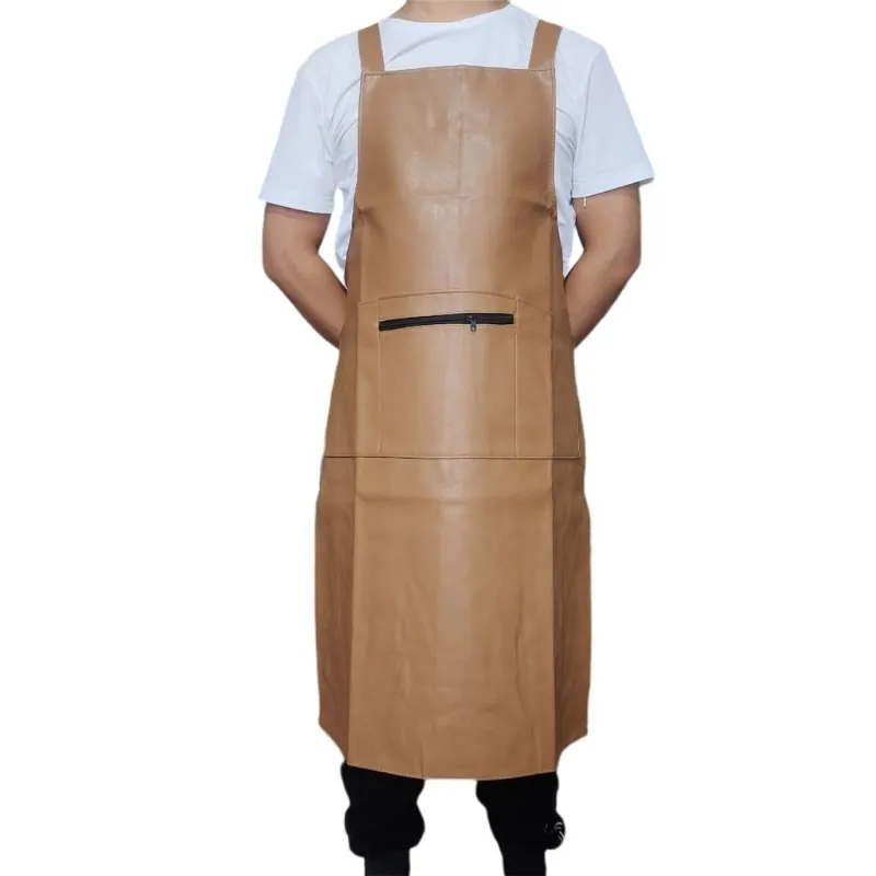 Leather Work Apron with Pockets for Men Women Waterproof Oil-proof Chef Cooking Aprons Kitchen BBQ Grill 220507