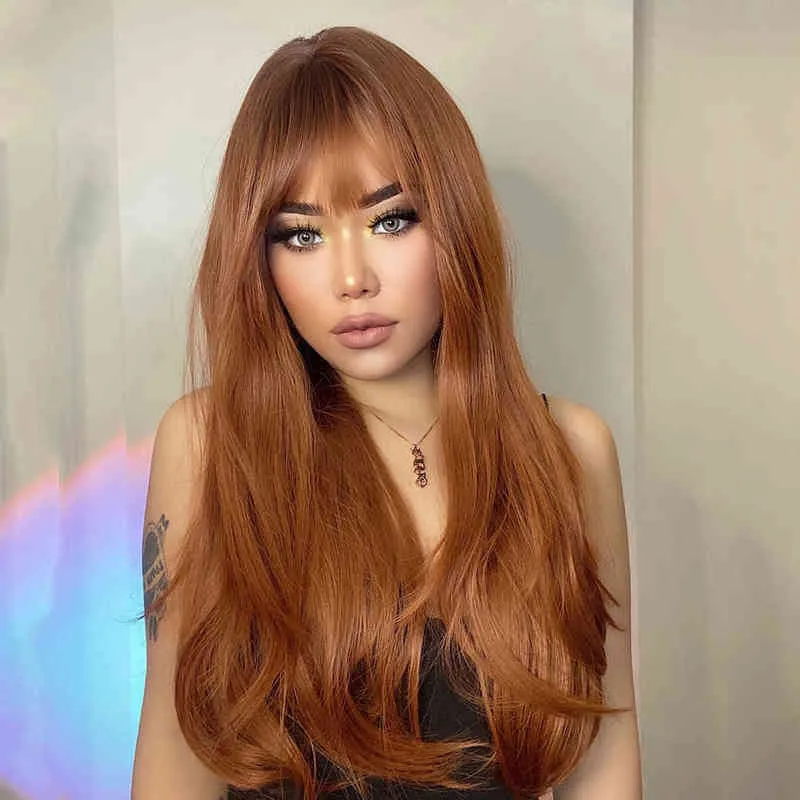 Nxy Henry Margu Long Straight Synthetic Wigs with Bands Brown Red Copper Ginger Machin