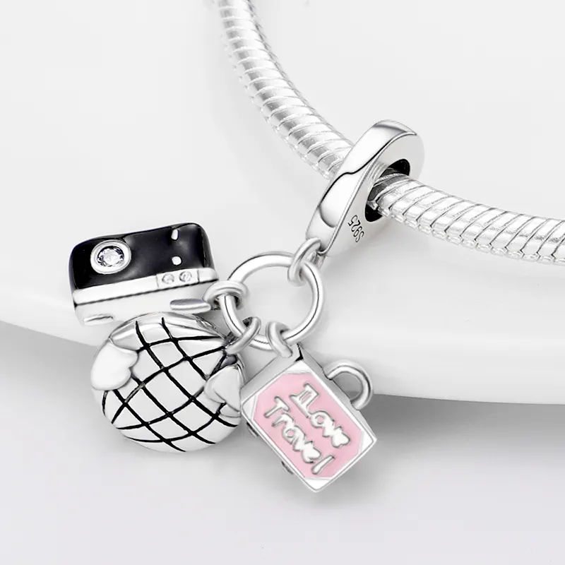 925 Sterling Srebrny Dangle Charm Naszyjnik Kobiety różowe serie koraliki koraliki Fit Fit Charms Bransoletka DIY Jewelry Akcesoria