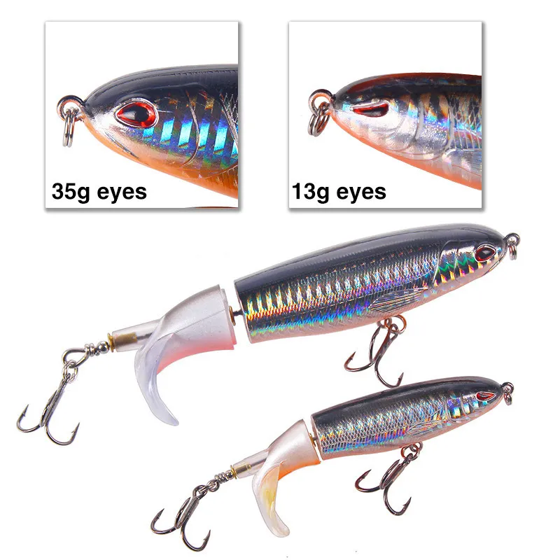 Whopper Plopper 10Cm 14Cm Floating Fishing Lure Artificial Hard Bait Wobbler Rotating Tail Fishing Tackle 3D Eyes 220409291a