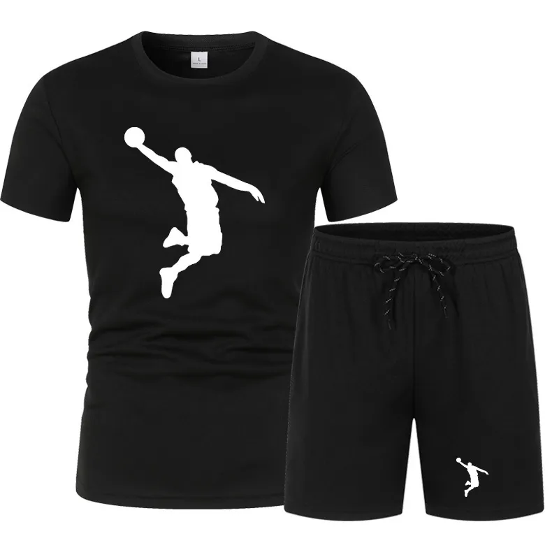 Summer Men s Brand Sportswear Shorts Set Short Sleeve Breattable Grid T Shirt and Casualwear Basketball Training 220712