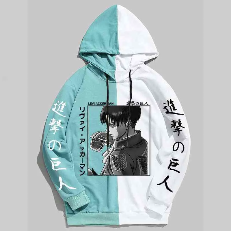 Attaque sur Titan Hoodie Hommes Mode Lâche Pulls Casaul Livai Ackerman Yeux Imprimer Anime Sweat Femmes Pull Hoodies Tops G220713