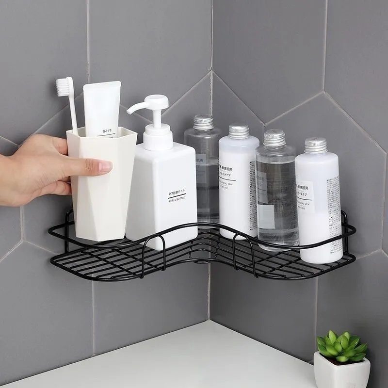 Salle de bain cuisine poinçon cadre d'angle étagère de douche en fer forgé shampooing support de rangement avec ventouse accessoires de salle de bain 220527