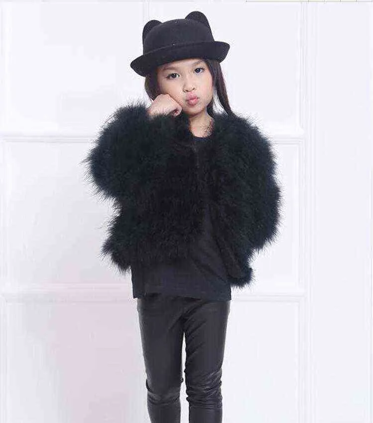 Ny 2021 Kvinnor Child Winter Encryption 100% Natural Ostrich Feathers Turker Fur Coat Boys and Girl Real Fur Vest HP510 T220716