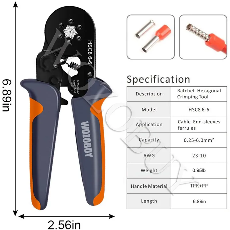 Wozobuy zeshoekige zelf-verstelbare ratel, ferrule krimpgereedschapskit, Crimper Kit met 400/800/1200/1800/1900 stks draadterminals 220428