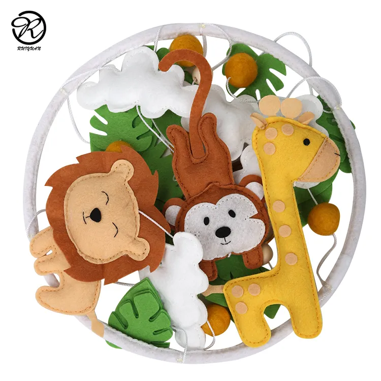 Felt Baby Crib Mobile Jungle Safari Nursery Mobiles Safari Animal Hanging Carousel 220407