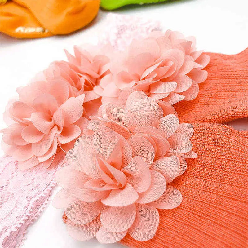 pcsset Cute Baby Girl Headbands Socks Set Lace Flower Bows Crown Newborn Headband For Tulip Band Y Baby Hair Accessories J220621