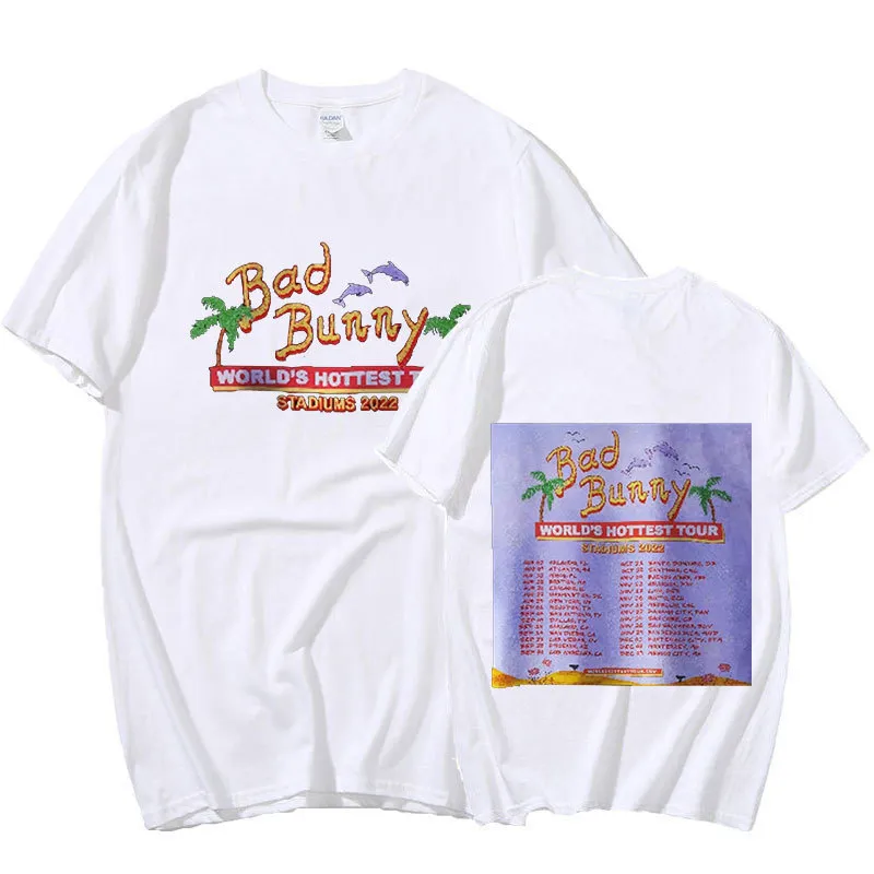Bad Bunny Tour Camiseta masculina com estampa frente e verso Streetwear oversized manga curta camiseta masculina de algodão unissex plus size tops 220616